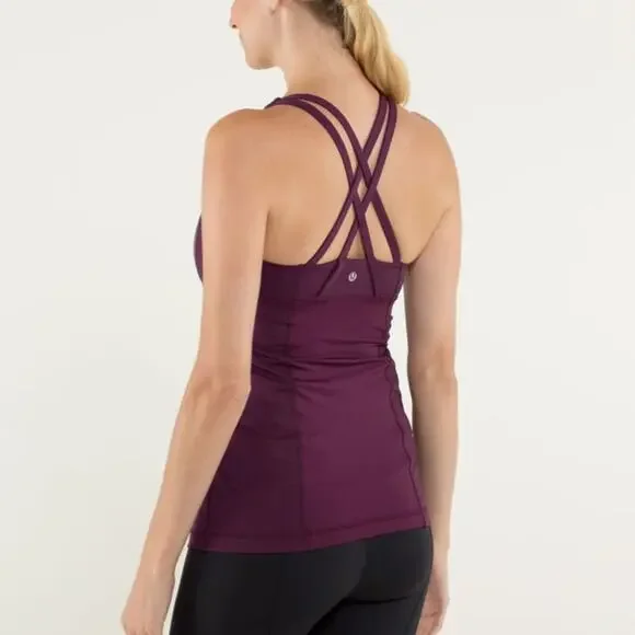 Lululemon Energy Criss Cross Tank Top Striped Plum Purple Size 6 - Picture 2 of 5